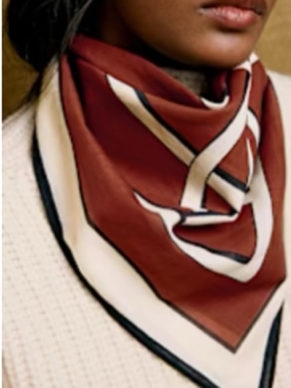 Sezane Women's Mocha and Cream Printed 100% cotton Scarf - NWOT